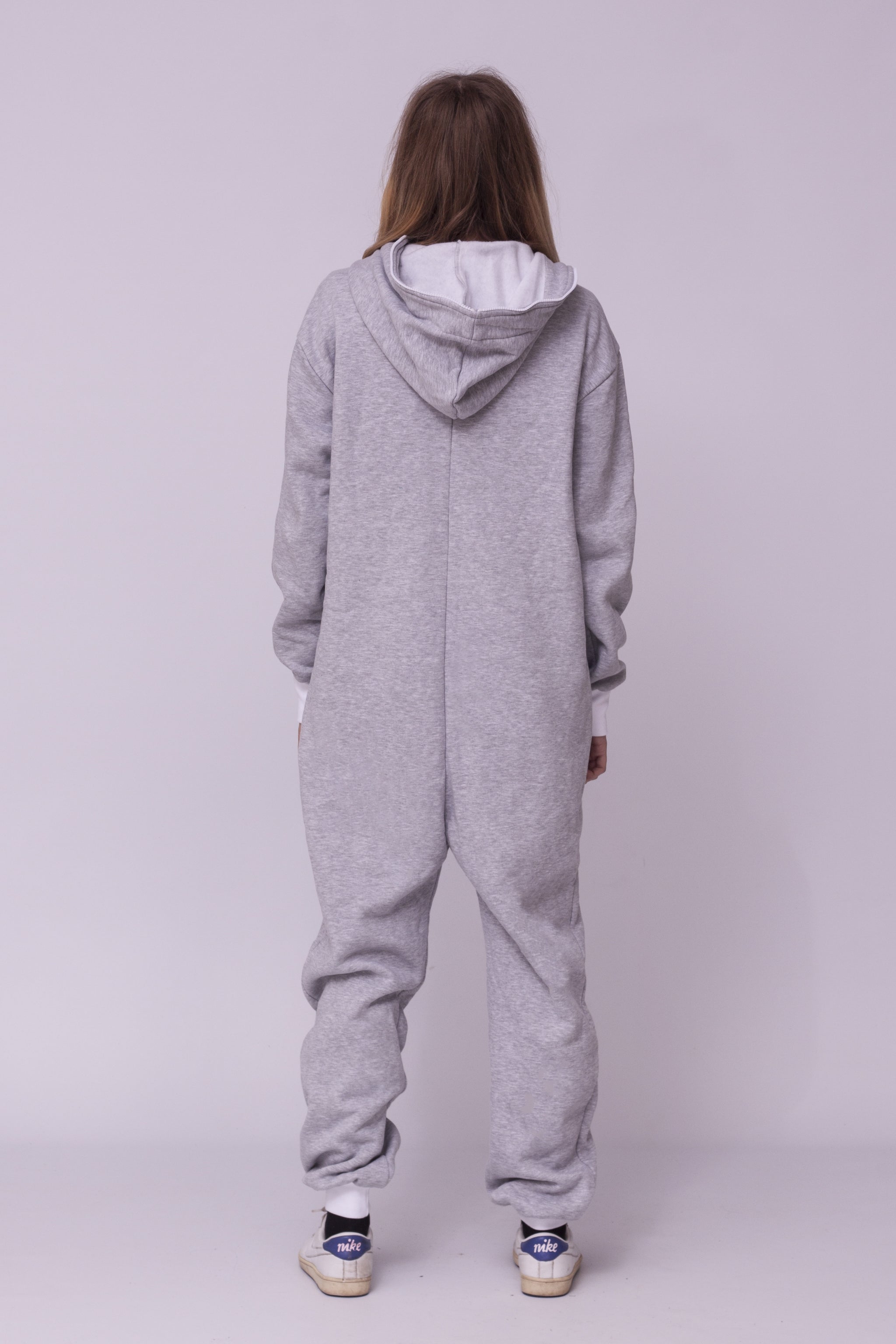 Sofa Killer light grey onesie with white cuff – Adult Jumpsuit