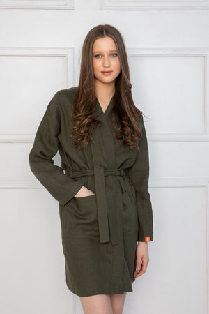 dark green linen robe – Linen Robe Premium Loungewear