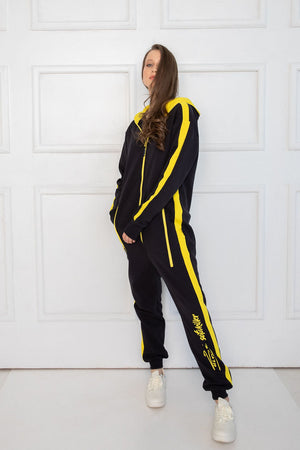 dark grey onesie yellow vertical lines Ulvyds – Jumpsuit Premium Loungewear