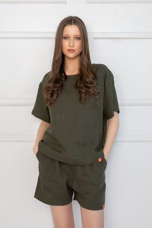 dark green linen lounge wear set – Premium Linen Apparel Premium Loungewear
