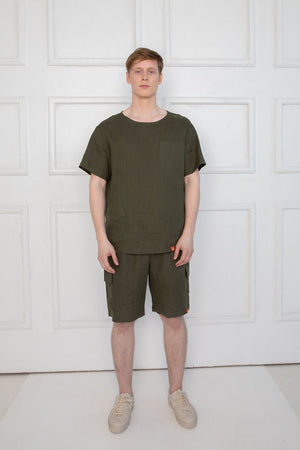 dark green linen lounge wear set shorts – Linen Shorts Premium Loungewear