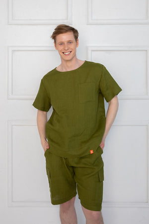 moss linen lounge wear set shorts – Linen Shorts Premium Loungewear