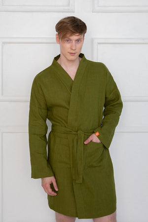 moss linen robe – Linen Robe Premium Loungewear