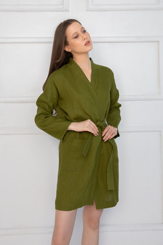Sofa Killer moss green linen robe Linen Robe, Premium Loungewear Sofa Killer moss green linen robe Linen Robe, Premium Loungewear