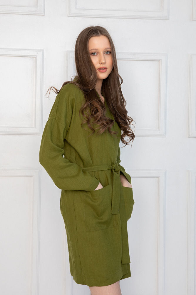 Sofa Killer moss green linen robe Linen Robe, Premium Loungewear Sofa Killer moss green linen robe Linen Robe, Premium Loungewear
