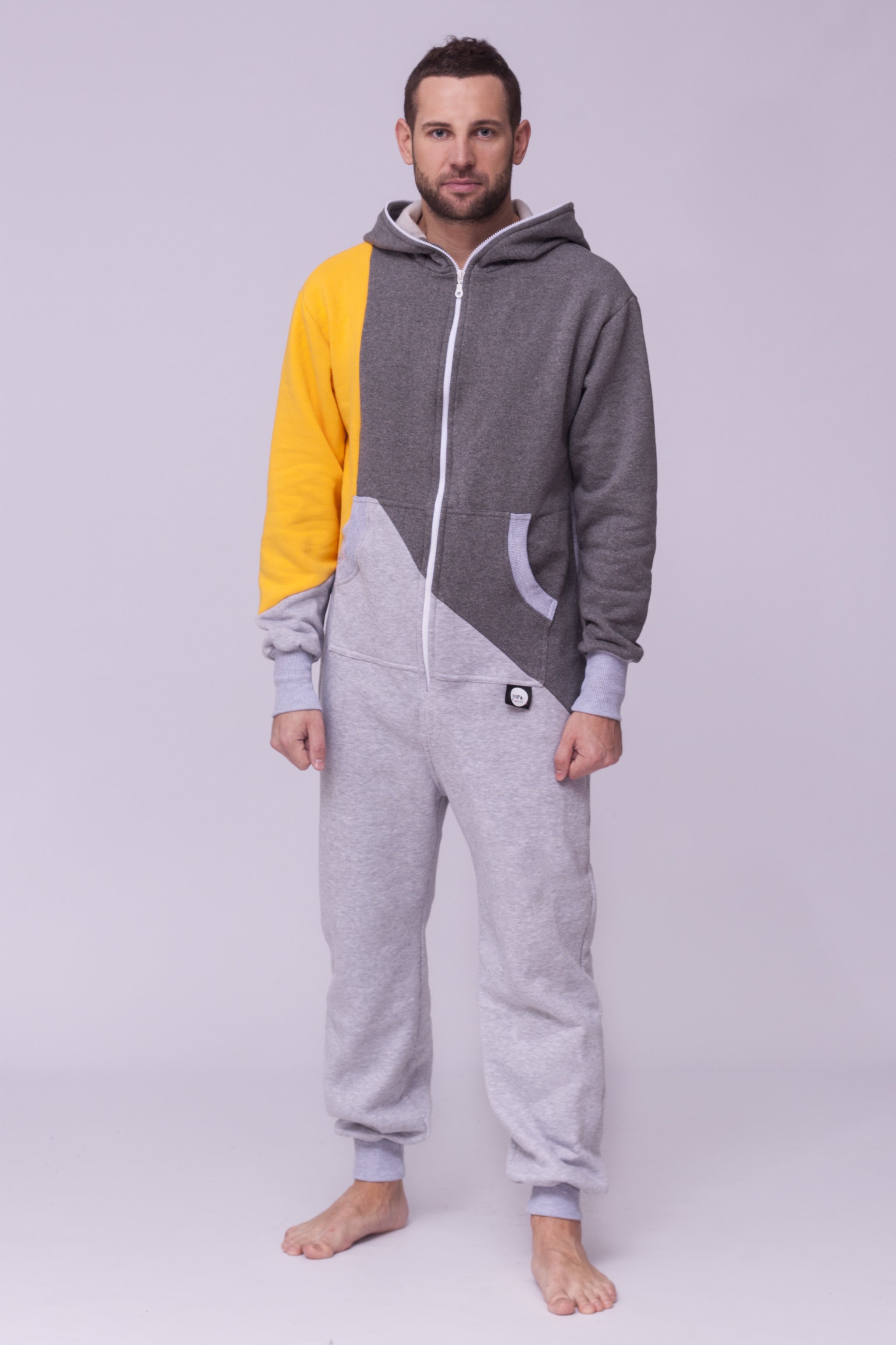 Sofa Killer tricolor onesie SUNNY with yellow sleeve – Adult