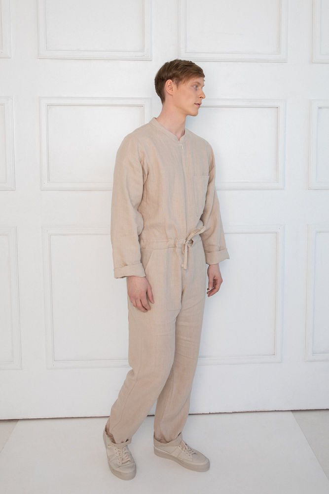 mens onesie dress shirt Sofa Killer sand color linen men onesie Men Onesie, Premium Loungewear