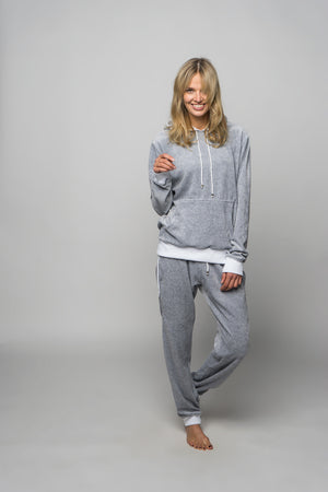 light grey velours lounge wear white cuff – Onesie Premium Loungewear